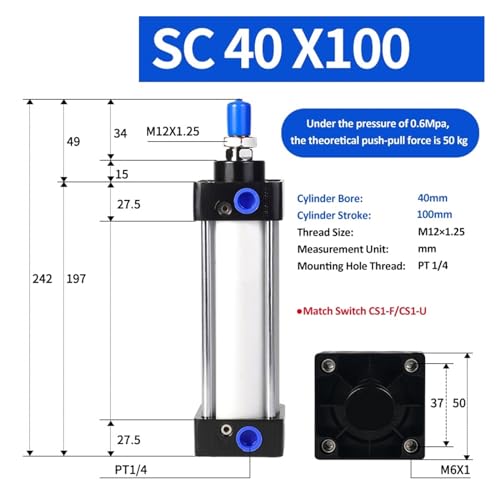 Vérin double effet SC40-25 en aluminium avec piston fluide pour automatisation précise - 3