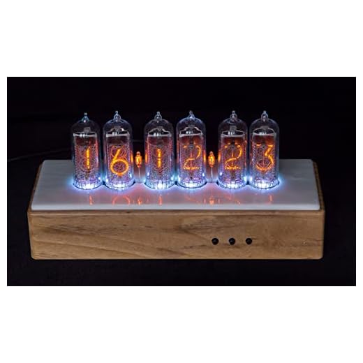 IN-14 Nixie Tube Clock in Marble and Teak Stuffed with Vision and Sound Effects by Millclock (White Italian Marble)