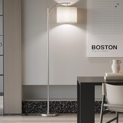 Image of SUNMORY Arc Floor Lamp, Modern Floor Lamp with 9W 3 Color Temperatures Bulb, Metal Standing Lamps with Adjustable Hanging Lampshade, Tall Floor Lamps for Living Room, Bedroom, Office