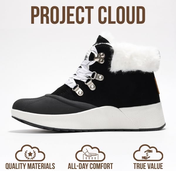 Project Cloud Waterproof Snow Boots for Women - Memory Foam Insole Non-Slip Womens Snow Boots & Winter Shoes with Shoe Lace - Lightweight Indoor Outdoor Shoes (Terina, BLK, 11) - Image 4