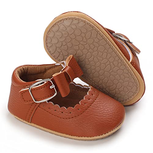 Lafegen Baby Girl Shoes Non Slip Soft Sole Pu Leather Infant Toddler Mary Jane Flats First Walker Crib Dress Oxford Shoes 3-18 Months, 19 Brown, 6-12 Months Infant #TOP26