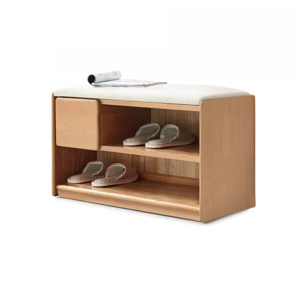 Banc à chaussures en chêne nordique avec double étagère et assise souple
