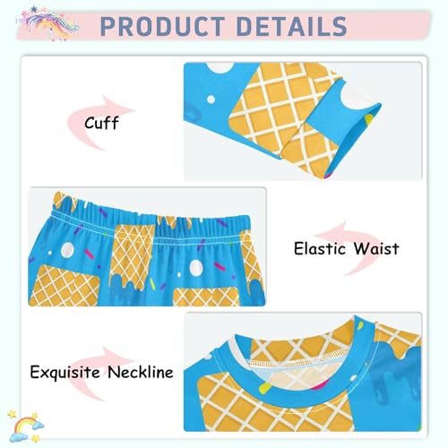 Pajama Sets Long Sleeve Ice Cream Cone Pattern Soft Comfy Sleepwear 2 Piece PJS 3-8T4