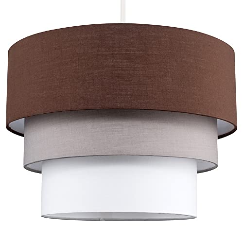 MiniSun | Round Modern 3 Tier Fabric Ceiling Pendant Light Shade in Brown | Pendant Lights, Home Décor & Improvement Essential | Includes 10W GLS Bulb | 30cm Shade Width