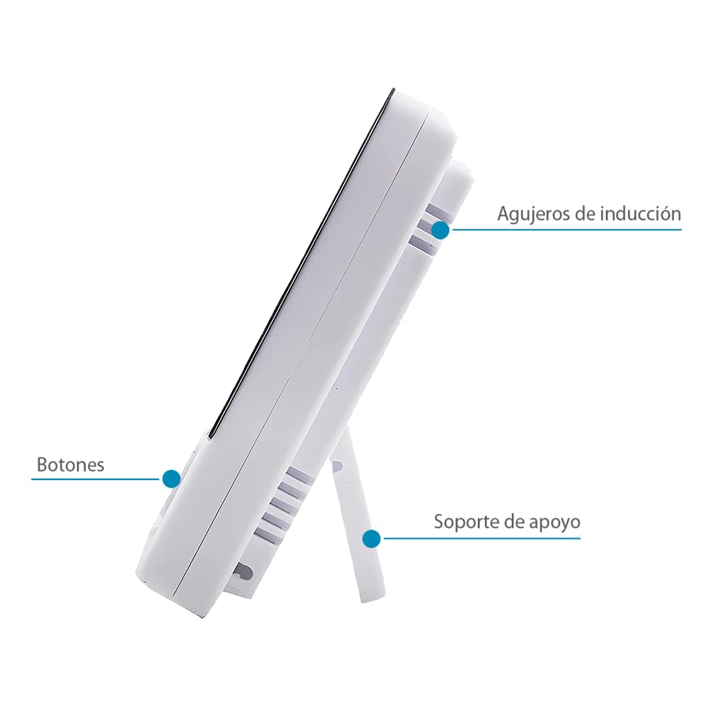 HTC-1 – Termohigrómetro Digital con Sonda – Temperatura y Humedad Interior/Exterior – Reloj y Calendario – Pantalla LCD Grande – Mesa o Pared