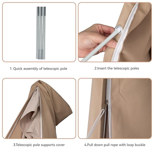 Jentafix Patio Cantilever Umbrella Cover UV Resistant for 9ft to 13ft Outdoor Offset Umbrella with Zipper and Rod