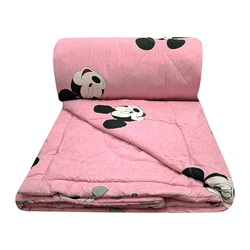 Image of MORADO Glace Cotton AC Comforter /Blanket /Quilt for Single Bed | Soft & Breathable Lightweight AC Quilt | Reversible All Season Bedding Comforter |Size 60x90 Inches,Pink & Micky,Single
