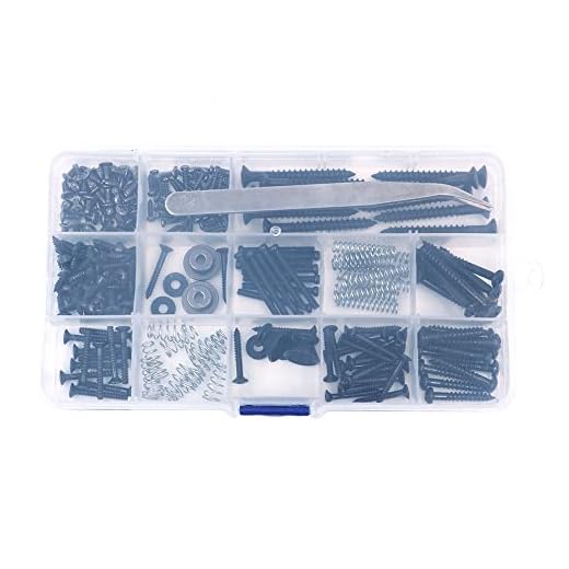 Alnicov Juego de tornillos para guitarra, 254 piezas, 9 tipos, surtido de tornillos para guitarra eléctrica, puente, pickup, placa para el cuello, botones de correa de guitarra y pinzas (color negro)