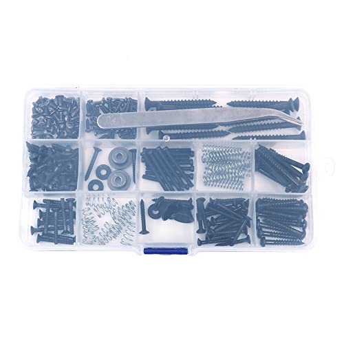 Alnicov Guitar Screw Kit?254 Pieces 9 Types Guitar Screw Assortment Set?with Springs for Electric Guitar Bridge,Pickup,Pickguard,Tuner,Switch,Neck Plate,Guitar Strap Buttons a Tweezers Black