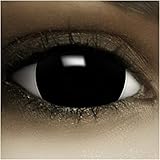 Lentillas de color 'Mini Black Sclera' + cápsulas de sangre artificial + recipiente de FXContacs en blanco, blandas, sin dioptrías pack de 2 unidades - cómodas y perfectas para Halloween, Carnaval, sin corregir