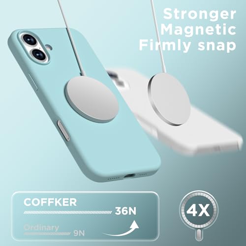 Image of Magnetic for iPhone 16 Case, Compatible with Magsafe, Suction Cup Phone Mount, [2 Screen Protectors][Camera Lens Protector] Silicone Shockproof Protective Slim Phone Cover 6.1 inch, Light Cyan