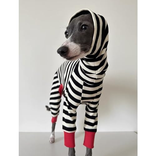 ESCCBOO Italienischer Windhund Onesie Kleidung, Rollkragen gestreiftes Shirt für Whippets Welpen, leichtes und dünnes Shirt für Frühling und Sommer (XX-Large)