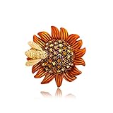 Rhinestone Sunflower Bee Daisy Flower Enamel Vintage Yellow Sunflower Multipurpose Brooch Necklace Coat Collar Pin Charm for Women Girls (Orange)