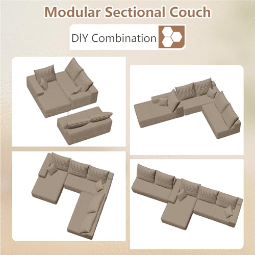 Image of Oversized Modular Sectional Sofa Couch, Large 5 Seater Corner Sofa Modern L Shaped Sectional Couch Cloud Couches for Living Room, Office, Spacious Space, Corduroy,No Assembly Required, Camel