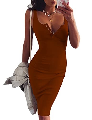 Image of FAIMILORY Women's Basic Ribbed Sundress Stretchy Bodycon Casual Midi Tank Dress