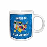 3dRose United States Map, Moving to West Virginia, Heart and Car with Luggage 11oz Mug
