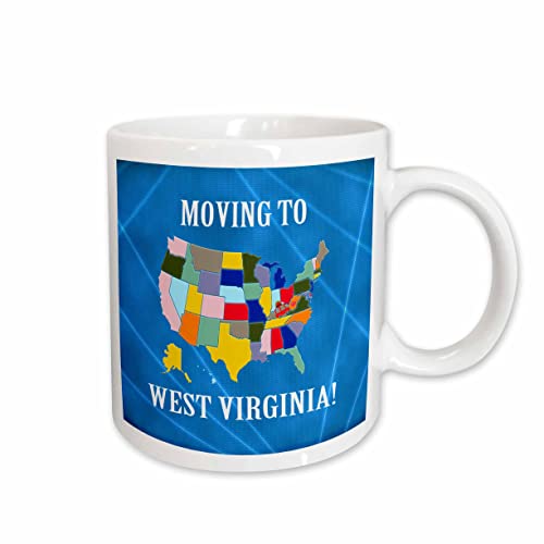 3dRose United States Map, Moving to West Virginia, Heart and Car with Luggage 11oz Mug
