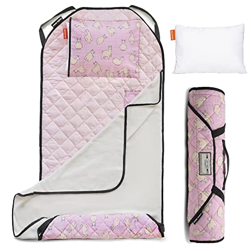 Image of Urban Infant Personalized Tot Cot All-in-One Modern Preschool /Daycare Nap Mat with Washable Pillow and Elastic Straps - Llamas