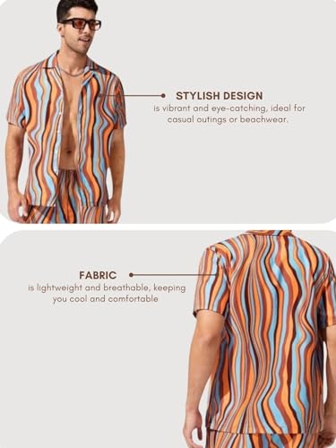 Image of Leriya Fashion Co-ord Set for Men T-Shirt & Shorts Nightwear Set | Summer Loungewear, Beachwear & Night Suit for Daily Comfort, Rayon, Striped
