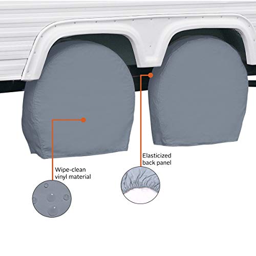 Image of Classic Accessories Over Drive RV Wheel Covers, Wheels 24 inch-27 inch Diameter, 8.5 inch Tire Width, Grey, Breathable Polyester Fabric, Universal, Anti-Slip, Durable (Pack of 2)