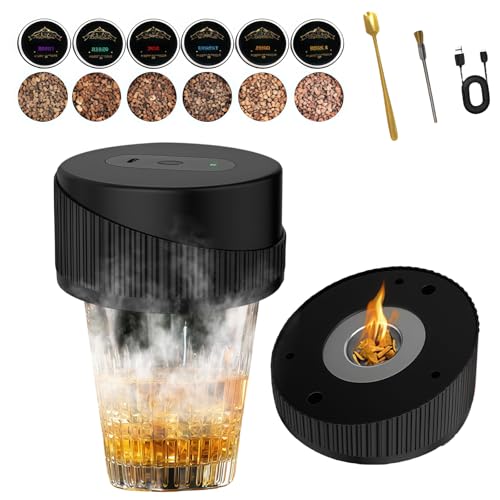 GOEDCH Ahumador de cóctel eléctrico con 6 chips de madera: USB-C recargable, ahumador de whisky eléctrico, sin llama, regalo para bar en casa y regalos, cerveza, cócteles, vino