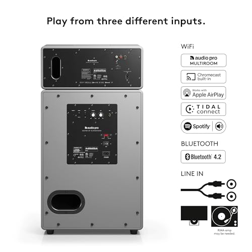 Image of Audio Pro DRUMFIRE MK II Speakers - HiFi Stereo Sound - Bluetooth, WiFi, MultiRoom, Chromecast, Spotify Connect - Movies, Music, Gaming - Floor Standing Speakers - Grey