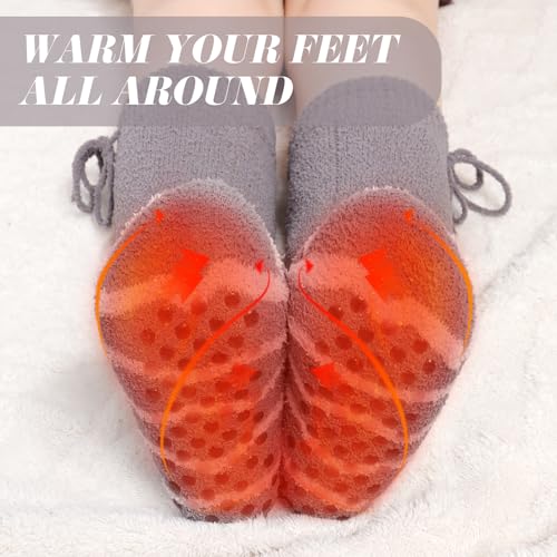 Image of Heated Slipper Socks with Grips for Women, Cozy and Warm Socks Winter Soft Fuzzy Ladies Slipper Socks Non Slip with Battery by V.Step