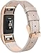 SWEES Leather Bands Compatible Charge 2 Small (5.6" - 7.5"), Genuine Leather Replacement Wristband with Metal Connectors for Women, Black, Beige, Brown, Grey, Rose Gold, Champagne