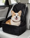 NUPIDA Dog Car Seat for Small Medium Dogs, Pet Booster Seat with Extendable Backrest, Pet Portable Car Seats up to 30 lbs, Washable Travel Bed with Storage Pockets and 2 Safety Leashes, Black