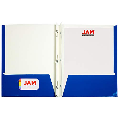 Jam Paper Laminated Two Pocket Glossy Folders With Metal Prongs Fastener Clasps - Assorted Primary Colors - 6/Pack #TOP4