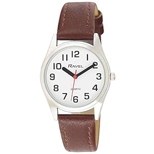 Ravel - Unisex-Armbanduhr mit Armband zur Sehhilfe mit großen Zahlen, Braun/silberfarben, Femme - 27mm Boîtier de montre, Riemen