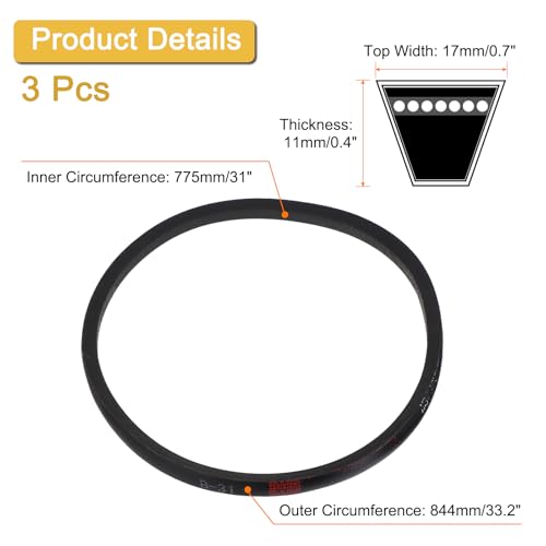 Image of uxcell 3 Pack B31 Classic V-Belt, 33 inch Outside Circumference, Black, Industrial Rubber V-Belt