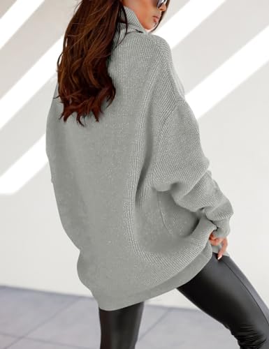 Image of Womens Turtleneck Oversized Sweater Batwing Chunky Pullover Sweater Casual Fall Loose Knit Jumper Top
