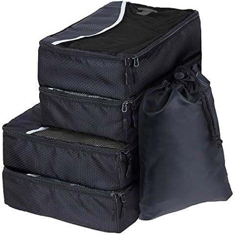 SWISSONA 5 Packwürfel im Set in 3 unterschiedlichen Größen, robust & langlebig, schwarz, Packing Cubes, Kofferorganizer Packtaschen Set, Verpackungswürfel, Kleidertasche Cover