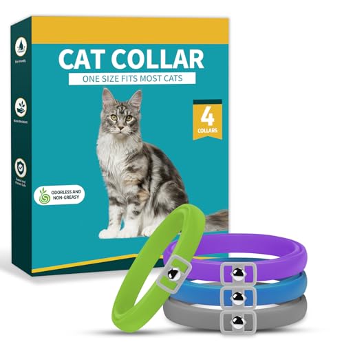 Cat Collar, Grey/Purple/Blue/Green, Soft Rubber, Water-Resistant, Adjustable, 38cm