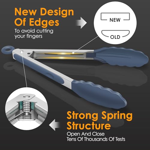 Image of HOTEC Stainless Steel Kitchen Tongs with Silicone Tips, Set of 3-7 inch,9 inch &12 inch
