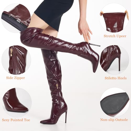 Image of GENSHUO Women's Over the Knee Boots Stiletto Pointed Toe Thigh High Heel | Stretchy Thigh High Long Boots with Side Zipper, Sexy Slim Fit Tall Heeled Boot for Club Party Evening Dress Wear