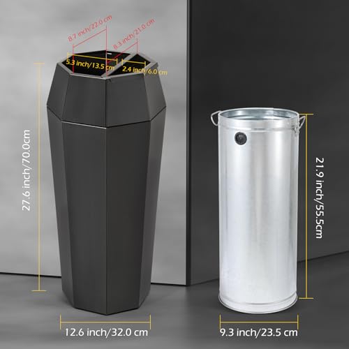 Image of Dyna-Living Commercial Trash Can Large Garbage Can with Lid, Open-top Tall Stainless Steel Trash Bin Industrial Garbage Container for Patio Lobby, Black