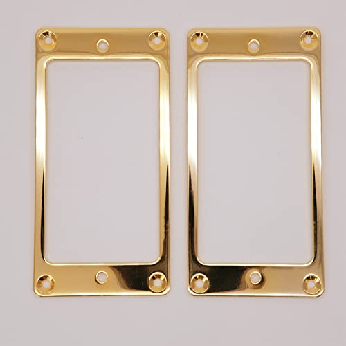 Harpfeas 2Pcs Flat Metal Humbucker Pickup Mounting Ring Set - Bridge Neck Pickups Cover Frame Replacement Part For Electric Guitar Or Precision Bass (Glod) #TOP4