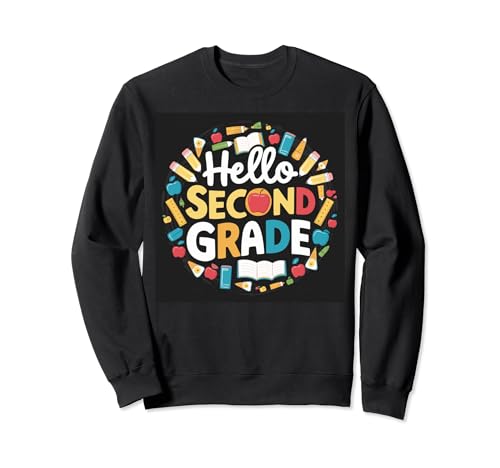 Hello second grade back to school apples books pencil fun sweatshirt