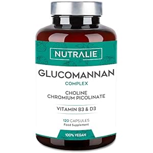 Glucomannan Weight Loss & Appetite Suppressant 100% Natural | Glucomannan Konjac with Choline Bitartrate, Chromium Picolinate and Vitamins B3 and D3 | 120 Vegetable Capsules Nutralie