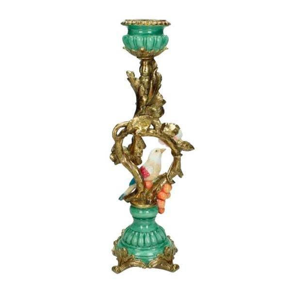 Kerzenständer Vogel & Blume, Gold, Blau & Grün, 33cm | Dekorativer Kerzenleuchter, Stilvolle Tischdeko, Wohnaccessoire