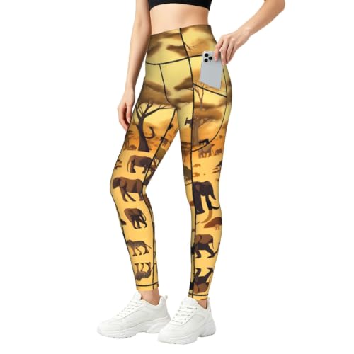 Pantalones de yoga suaves con bolsillo lateral mallas elásticas talle alto estampado selva