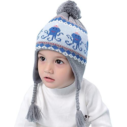 Tyidalin Bonnet Tricoté Hiver Bébé Garçon Chaud Doublure Polaire Épaisse Chapeaux Mignon Enfant avec Oreillettes, Gris, 46(Étiqueter S) Cover