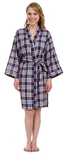 Leisureland Women's Knee Length Purple Plaid Robe One Size #TOP19