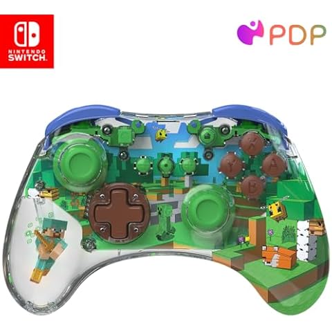 PDP REALMz Wireless Nintendo Switch Pro Controller, Customizable LED, 40 Hour Rechargeable Battery Power,Officially Licensed by Nintendo: Minecraft Steve -Forest Biome Cover