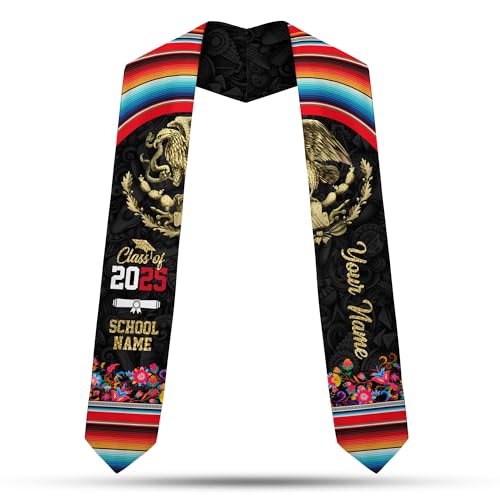 MonkeyVan Custom Mexican Graduation Sash Mexican Flag Graduation Stole Mexican Stoles for Graduation 2025 Mexican Graduation Sash Mxc11