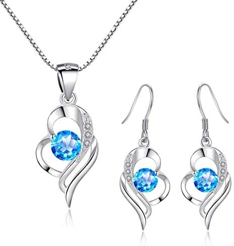 Kämise Silver Jewellery Set for Women, 925 Sterling Silver Heart Earrings and Necklace Set for Women, Hypoallergenic Drop Dangle Earrings Pendant Necklaces, Wedding Engagement Jewellery Birthday Gift