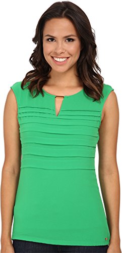 Calvin Klein Women's Cap-Sleeve Top with Pleated Chiffon