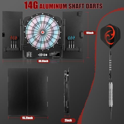 Electronic Dart Board Cabinet Set, Illuminated Target Dartboard for Adults Kids, 48 Games with 315 Variations Soft Tip Digital Dartboard Cabinets with 6 Darts, 100PCS Soft Tips, Wood Doors - Thumbnail 4